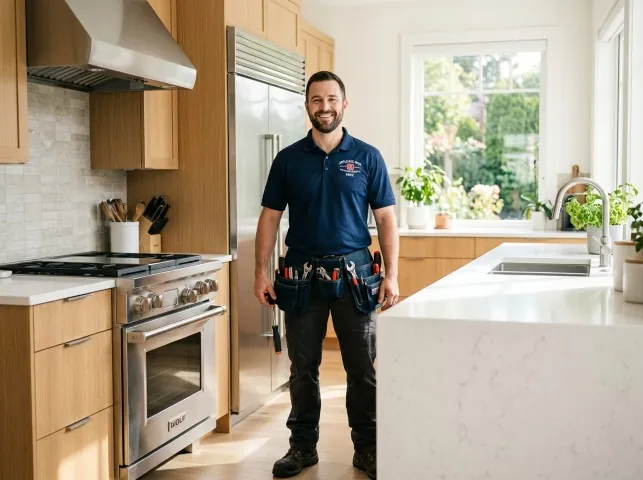 Appliance Repair Hero technician in a Acra, NY kitchen after an appliance repair